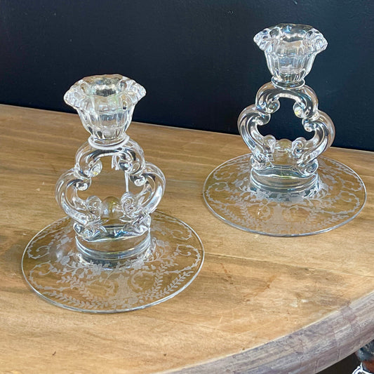 Faith Etched Glass Candlesticks
